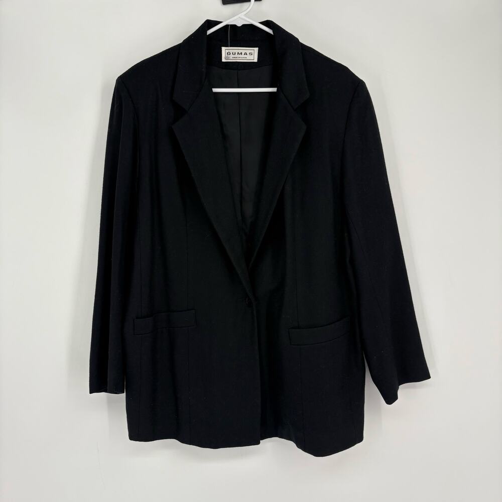 Vintage Dumas Women’s 100% Wool Classic Black‎ Blazer Sz 12 Business Work Career